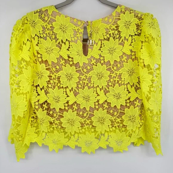Fracomina Italian Brand Lace Cropped Top Neon Green Size Small - Picture 7 of 9